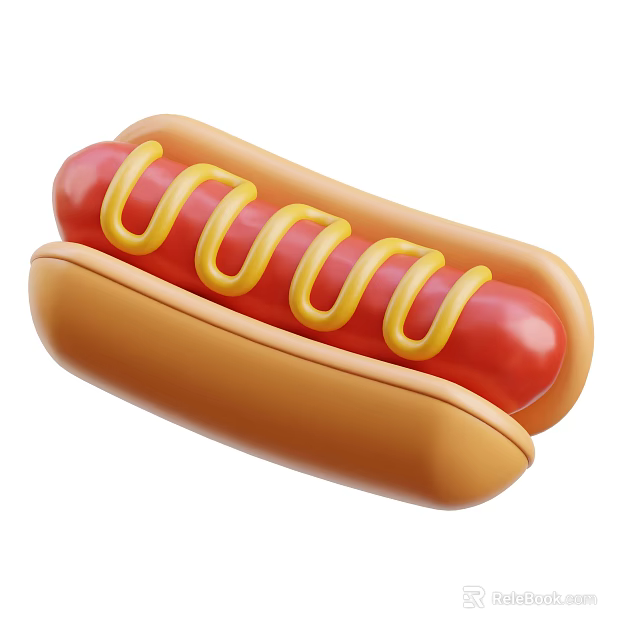 Delicious Hot Dog With Soft Bun Juicy Sausage And Yellow Mustard Topping 3d model 