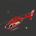 Modern Red Helicopter With Yellow Tipped Rotors And Reflective Body Design