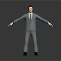 3D Male Model in Gray Suit With Tie and Outstretched Arms on Gray Background