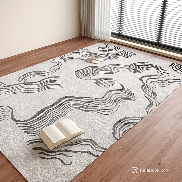Square Carpet With Wavy Patterns On Wooden Floor Featuring Open Book 3d model 