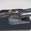 Detailed Futuristic Sci Fi Spaceship Model Featuring Black Yellow Design And Glowing Engine Lights