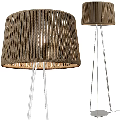 Two Modern Floor Lamps With Brown Striped Shades And White Slim Metal Stands 3d model