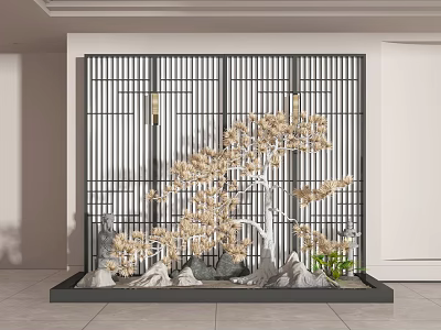 New Chinese Style Landscape Wall Landscape Small Landscape Tree Pine Tree Courtyard Landscape Commercial Landscape Wall Screen Stone Landscape 3d model