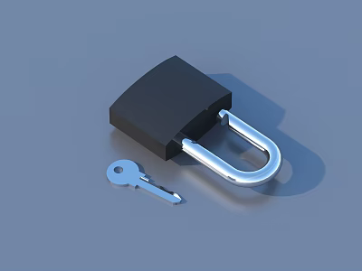 Sturdy Black Household Padlock With Silver Key For Home Security 3d model