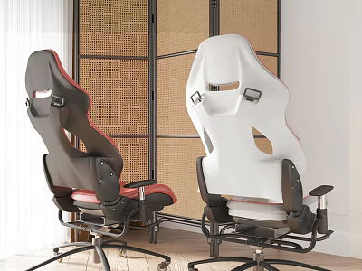 Two Modern Office Chairs Black White With Red Accents Ergonomic Design Wicker Screen Background 3d model