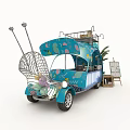 Blue Floral Decorated Mobile Utility Vehicle With Roof Rack And Easel