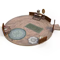 Architectural Interior Design With Circular Wooden Floor Round Square Rugs Furniture And Mirror