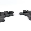 Black Sectional Sofa With Multiple Plush Cushions And Ottoman Modern Design 3d model