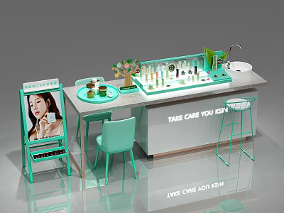 Skincare Display Shelves with Skincare Products Flower Bouquet and Display Stand for Beauty Store Interior 3d model