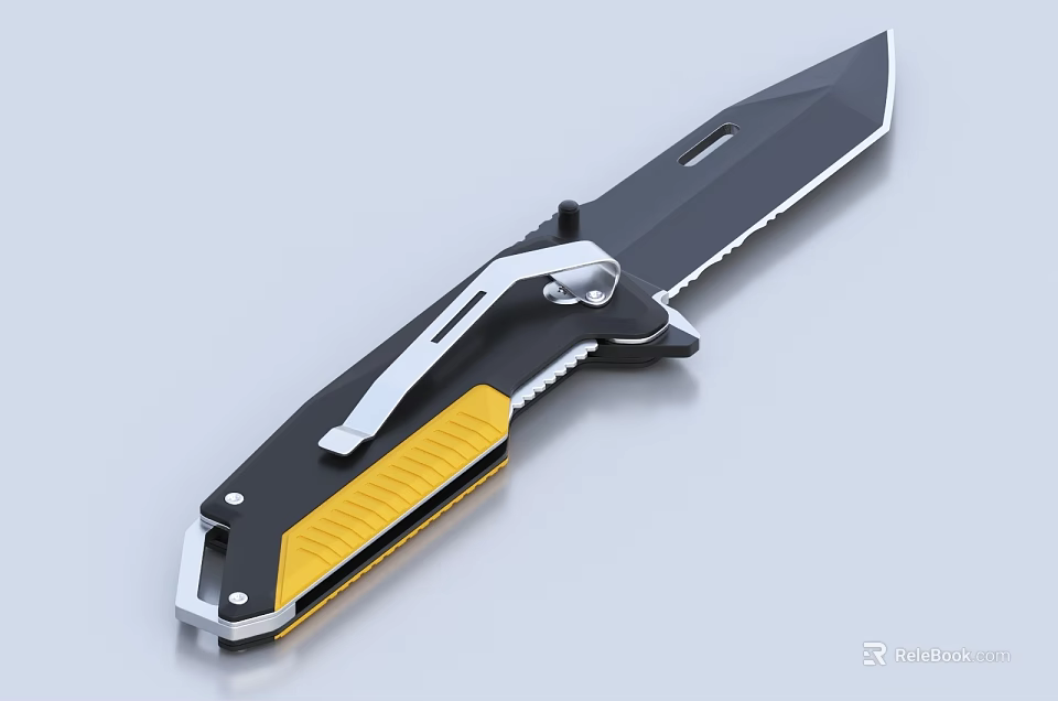 Professional Folding Knife With Black And Yellow Handle Stainless Steel Sharp Blade 3d model 