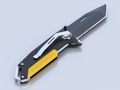 Professional Folding Knife With Black And Yellow Handle Stainless Steel Sharp Blade 3d model