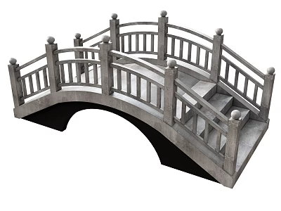Traditional Stone Landscape Bridge With Arched Structure Ornate Railings And Steps 3d model