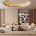 Modern Minimalist Living Room Interior Design With TV Wall Shelves Sofa And Coffee Table