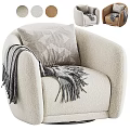 Comfortable Beige Single Sofa with Plush Fabric Geometric Pattern Pillow and Gray Throw Blanket