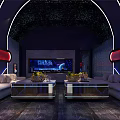 Modern KTV Interior With Arch Design Blue Red LED Lights And Comfortable Sofas 3d model