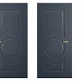 Black Swing Doors With Decorative Circular Patterns And Golden Handles 3d model