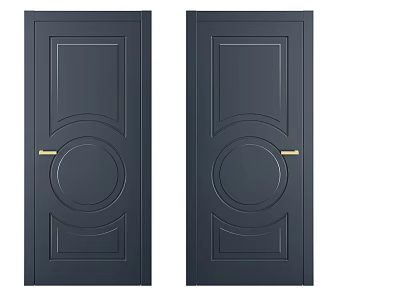 Black Swing Doors With Decorative Circular Patterns And Golden Handles 3d model