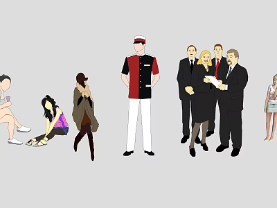 Group of People with Different Postures Standing Sitting and Casual Formal Attire 3d model