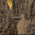 Rock Canyon Passage With Tall Mossy Stone Walls And Dirt Pathway