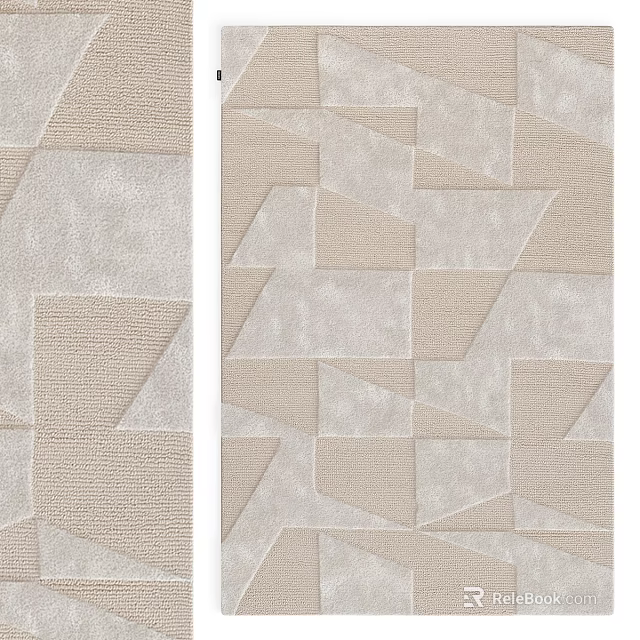 Square Carpet with Geometric Pattern Beige and Light Gray Textured Modern Minimalist Design 3d model