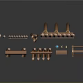 3D Rendered Wooden Fence Components With Pointed Tops Posts Benches And Ring Decorations