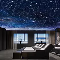 Home Theater With Starry Ceiling Dark Decorative Walls And Rows Of Comfortable Seats