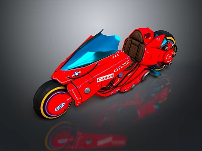 Red Three Wheeled Motorcycle With Blue Windshield And Brown Seat Sleek Design 3d model