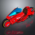 Red Three Wheeled Motorcycle With Blue Windshield And Brown Seat Sleek Design