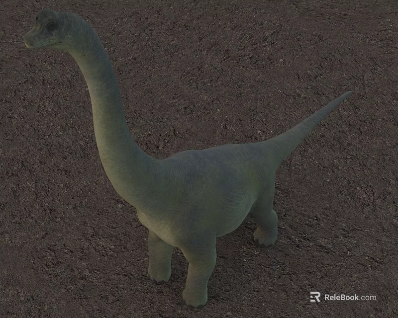 Large Green Reptile Dinosaur With Long Neck Standing On Dirt Ground 3d model 