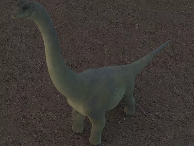 Large Green Reptile Dinosaur With Long Neck Standing On Dirt Ground 3d model