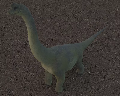 Large Green Reptile Dinosaur With Long Neck Standing On Dirt Ground 3d model