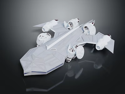 Futuristic White Cosmic Spaceship Model With Multiple Engines And Geometric Design 3d model