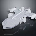 Futuristic White Cosmic Spaceship Model With Multiple Engines And Geometric Design 3d model