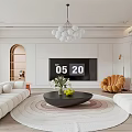 Modern Living Room Interior Design With Round Rug Black Coffee Table And Orange Armchair