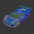 Glossy Blue Sports Car With Sleek Aerodynamic Design And Rear Spoiler