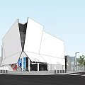 Modern White Sales Office Building With Geometric Exterior In Urban Setting