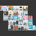 Cartoon Scenes Layered Stacked Cube Structure With Colorful Rooms Featuring Beds Sofas TVs And Bookshelves