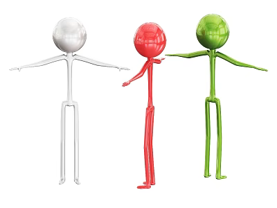 Colorful Game And Movie Characters In Stick Figure Style With Round Heads And Extended Arms 3d model
