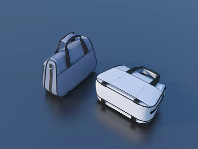Two Stylish Gray and White Suitcases with Black Handles and Wheels 3d model