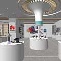 Modern Digital Store Interior With Huawei Smartphones Laptops Tablets And Circular Display Stands 3d model