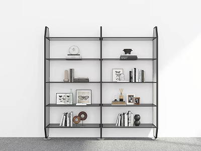 Minimalist Modern Bookcase With Open Shelves Holding Books Framed Art And Decorative Pieces 3d model