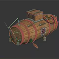 Vintage Wooden Barrel Warship Model With Small Cabin Windows Oar And Metal Parts