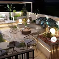 Cozy Roof Garden Outdoor Lounge Area With Lush Plants And String Lights
