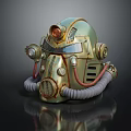 Vintage Steampunk Helmet With Metallic Green Gold Mechanical Lamp And Breathing Tubes