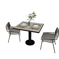 Modern Minimalist Dining Table Set With Two Chairs Vase Green Plant And Tableware 3d model