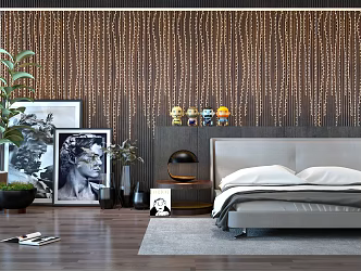 Modern background double bed plant decorations decorative painting 3d model
