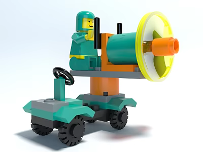 Green Orange Building Blocks Minifigure Riding Vehicle With Yellow Circular Part And Black Wheels 3d model