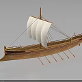 Ancient Traditional Wooden Sailed Watercraft With Oars And Detailed Hull Design