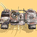 Custom Off-Road Vehicle With Spiked Exterior Large Tires Decorative Tusks And Roof Equipment