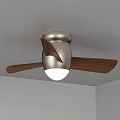 Silver Ceiling Fan With Wooden Blades And White Light In Gray Ceiling White Wall Corner